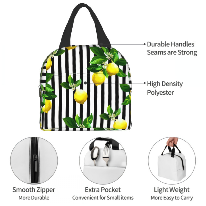 Citrinos ant dryžuoto pietų krepšio moterims, vyrų izoliuota priešpiečių dėžutė suaugusiems, daugkartinio naudojimo pietų krepšys darbui, iškylai, mokyklai