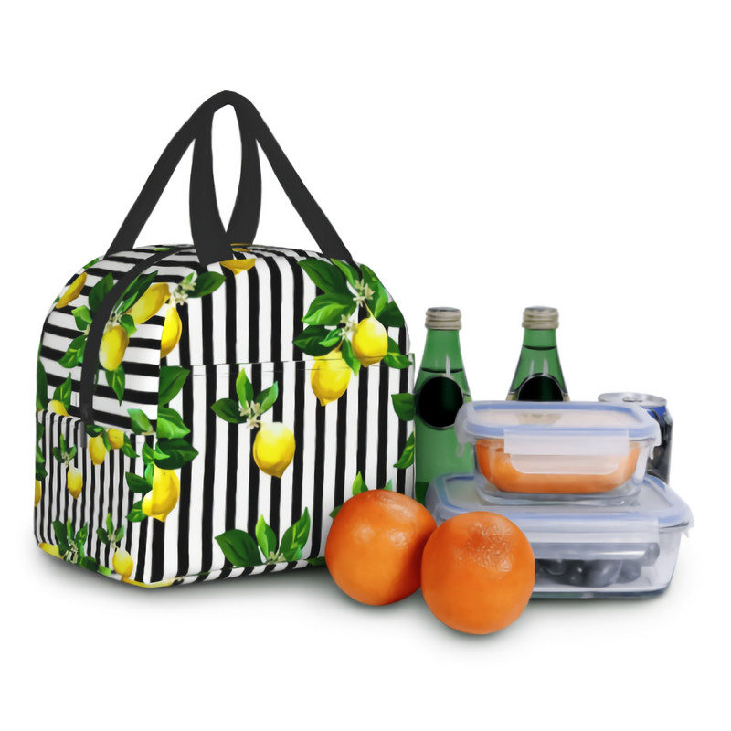 Citrinos ant dryžuoto pietų krepšio moterims, vyrų izoliuota priešpiečių dėžutė suaugusiems, daugkartinio naudojimo pietų krepšys darbui, iškylai, mokyklai