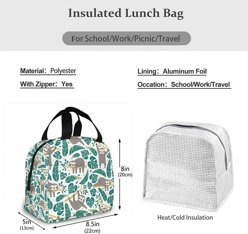 Termalna torba za ručak bez šava u obliku crtanog ljenjivca za žene Izolirana kutija za ručak Rashladna torba za višekratnu upotrebu za posao, piknik, putovanja