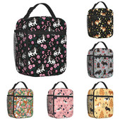 Prilagođena crno-bijela torba za ručak za pse kavalir kralja Charlesa španijela Ženske termoizolirane kutije za ručak za dječju školu