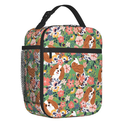 Prilagođena crno-bijela torba za ručak za pse kavalir kralja Charlesa španijela Ženske termoizolirane kutije za ručak za dječju školu