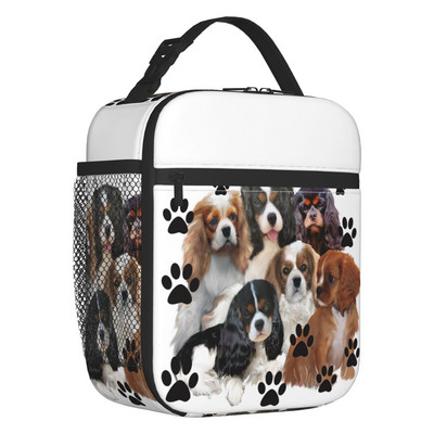 Prilagođena crno-bijela torba za ručak za pse kavalir kralja Charlesa španijela Ženske termoizolirane kutije za ručak za dječju školu