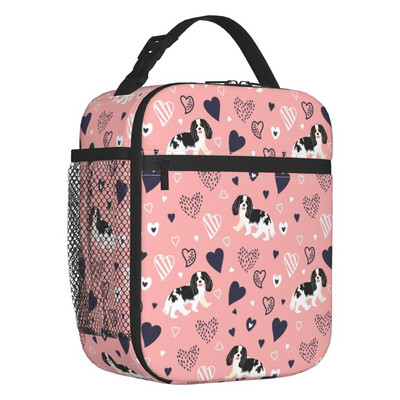 Prilagođena crno-bijela torba za ručak za pse kavalir kralja Charlesa španijela Ženske termoizolirane kutije za ručak za dječju školu