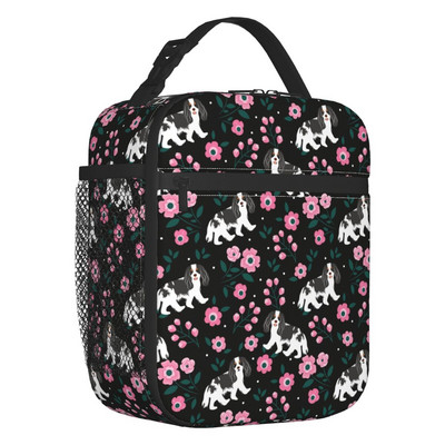 Prilagođena crno-bijela torba za ručak za pse kavalir kralja Charlesa španijela Ženske termoizolirane kutije za ručak za dječju školu