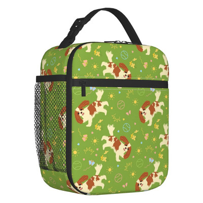 Prilagođena crno-bijela torba za ručak za pse kavalir kralja Charlesa španijela Ženske termoizolirane kutije za ručak za dječju školu