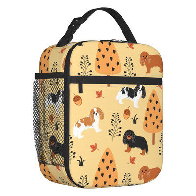 Prilagođena crno-bijela torba za ručak za pse kavalir kralja Charlesa španijela Ženske termoizolirane kutije za ručak za dječju školu