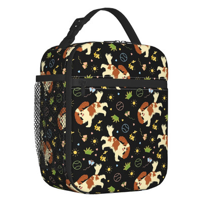 Prilagođena crno-bijela torba za ručak za pse kavalir kralja Charlesa španijela Ženske termoizolirane kutije za ručak za dječju školu