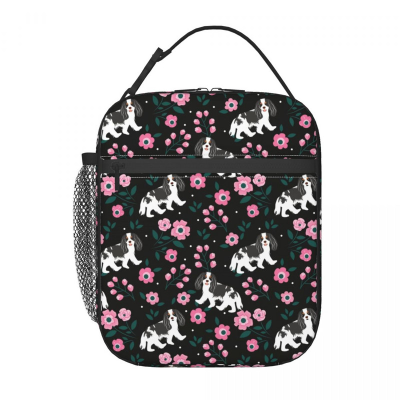 Prilagođena crno-bijela torba za ručak za pse kavalir kralja Charlesa španijela Ženske termoizolirane kutije za ručak za dječju školu