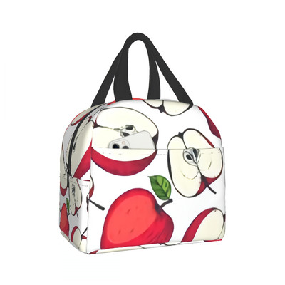 Geantă de prânz izolată cu fructe de mere Cutie de prânz reutilizabilă Prânz Geantă frigorifică cu tema de fructe în acuarelă Cutie de prânz pentru bărbați și femei