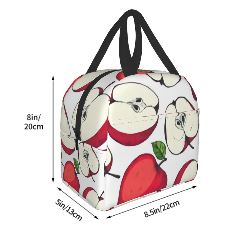 Geantă de prânz izolată cu fructe de mere Cutie de prânz reutilizabilă Prânz Geantă frigorifică cu tema de fructe în acuarelă Cutie de prânz pentru bărbați și femei