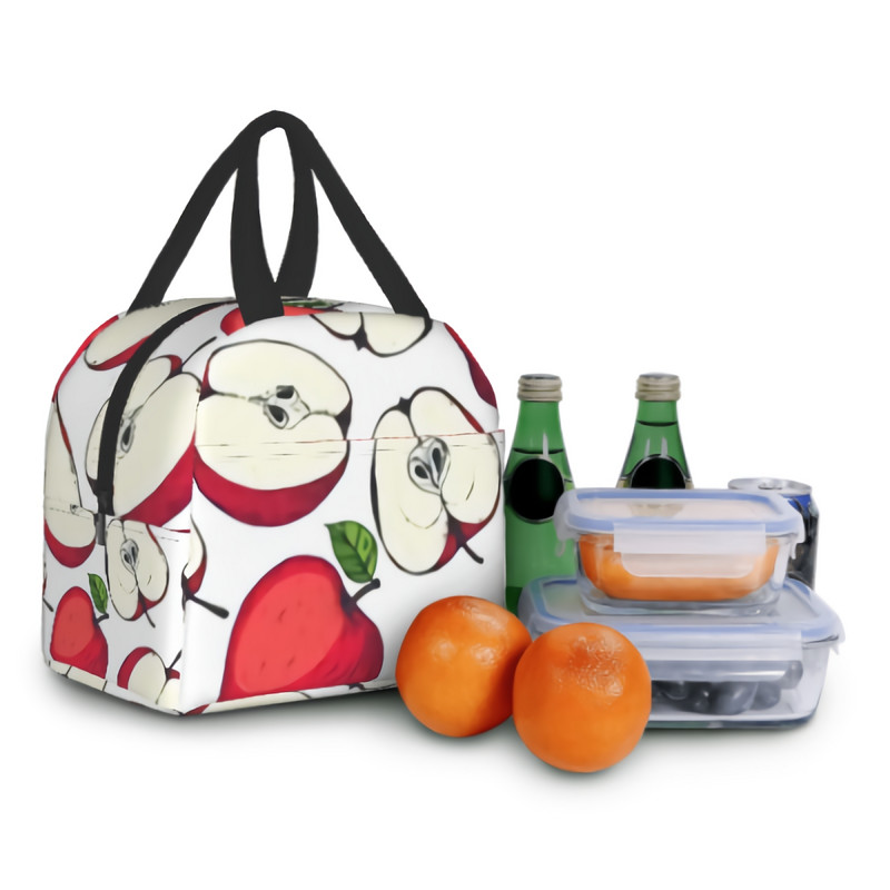 Geantă de prânz izolată cu fructe de mere Cutie de prânz reutilizabilă Prânz Geantă frigorifică cu tema de fructe în acuarelă Cutie de prânz pentru bărbați și femei