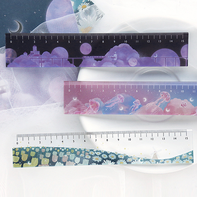 1 бр. Сладка 15 см звездно небе права линийка Многофункционална мечтана акрилна линийка Инструменти за измерване Направи си сам Scrapbooking Училищни офис консумативи