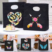 Φορητή τσάντα μεσημεριανού γεύματος μονωμένη τσάντα ψυγείου Θερμική τσάντα για πικ-νικ για γυναίκες κορίτσι Παιδιά Παιδιά τσάντες αποθήκευσης τροφίμων με τυπωμένα πούπουλα