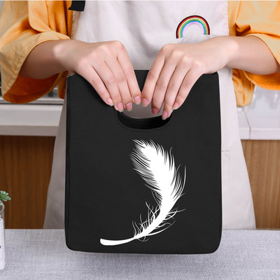 Φορητή τσάντα μεσημεριανού γεύματος μονωμένη τσάντα ψυγείου Θερμική τσάντα για πικ-νικ για γυναίκες κορίτσι Παιδιά Παιδιά τσάντες αποθήκευσης τροφίμων με τυπωμένα πούπουλα