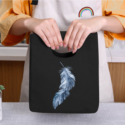 Φορητή τσάντα μεσημεριανού γεύματος μονωμένη τσάντα ψυγείου Θερμική τσάντα για πικ-νικ για γυναίκες κορίτσι Παιδιά Παιδιά τσάντες αποθήκευσης τροφίμων με τυπωμένα πούπουλα