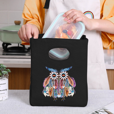 Φορητή τσάντα μεσημεριανού γεύματος μονωμένη τσάντα ψυγείου Θερμική τσάντα για πικ-νικ για γυναίκες κορίτσι Παιδιά Παιδιά τσάντες αποθήκευσης τροφίμων με τυπωμένα πούπουλα