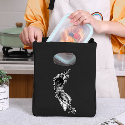 Φορητή τσάντα μεσημεριανού γεύματος μονωμένη τσάντα ψυγείου Θερμική τσάντα για πικ-νικ για γυναίκες κορίτσι Παιδιά Παιδιά τσάντες αποθήκευσης τροφίμων με τυπωμένα πούπουλα