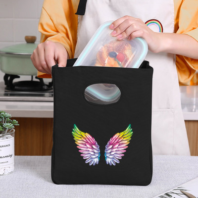 Φορητή τσάντα μεσημεριανού γεύματος μονωμένη τσάντα ψυγείου Θερμική τσάντα για πικ-νικ για γυναίκες κορίτσι Παιδιά Παιδιά τσάντες αποθήκευσης τροφίμων με τυπωμένα πούπουλα
