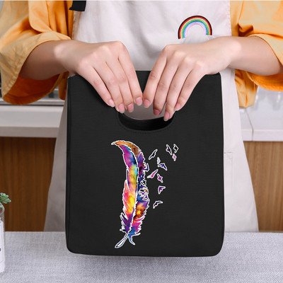 Φορητή τσάντα μεσημεριανού γεύματος μονωμένη τσάντα ψυγείου Θερμική τσάντα για πικ-νικ για γυναίκες κορίτσι Παιδιά Παιδιά τσάντες αποθήκευσης τροφίμων με τυπωμένα πούπουλα