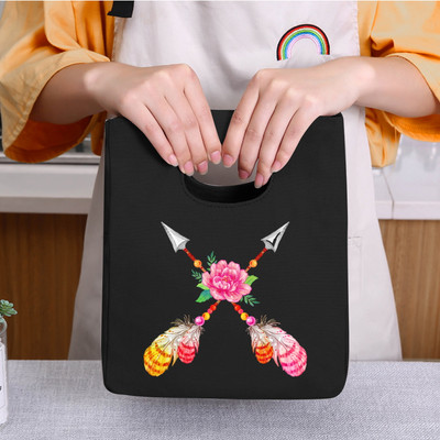 Φορητή τσάντα μεσημεριανού γεύματος μονωμένη τσάντα ψυγείου Θερμική τσάντα για πικ-νικ για γυναίκες κορίτσι Παιδιά Παιδιά τσάντες αποθήκευσης τροφίμων με τυπωμένα πούπουλα