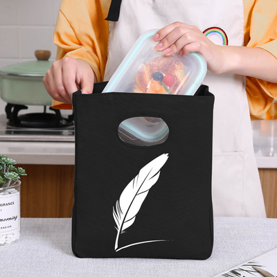 Φορητή τσάντα μεσημεριανού γεύματος μονωμένη τσάντα ψυγείου Θερμική τσάντα για πικ-νικ για γυναίκες κορίτσι Παιδιά Παιδιά τσάντες αποθήκευσης τροφίμων με τυπωμένα πούπουλα