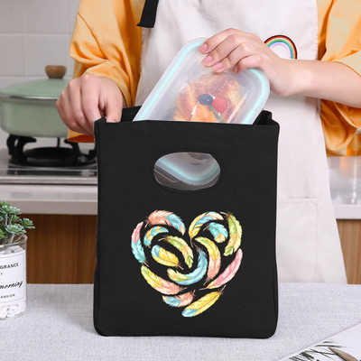 Φορητή τσάντα μεσημεριανού γεύματος μονωμένη τσάντα ψυγείου Θερμική τσάντα για πικ-νικ για γυναίκες κορίτσι Παιδιά Παιδιά τσάντες αποθήκευσης τροφίμων με τυπωμένα πούπουλα