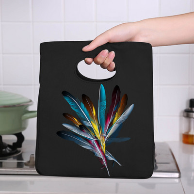 Φορητή τσάντα μεσημεριανού γεύματος μονωμένη τσάντα ψυγείου Θερμική τσάντα για πικ-νικ για γυναίκες κορίτσι Παιδιά Παιδιά τσάντες αποθήκευσης τροφίμων με τυπωμένα πούπουλα