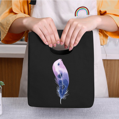 Φορητή τσάντα μεσημεριανού γεύματος μονωμένη τσάντα ψυγείου Θερμική τσάντα για πικ-νικ για γυναίκες κορίτσι Παιδιά Παιδιά τσάντες αποθήκευσης τροφίμων με τυπωμένα πούπουλα