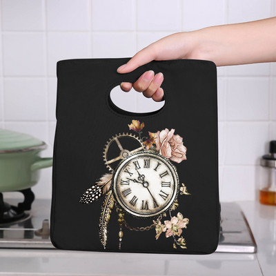 Φορητή τσάντα μεσημεριανού γεύματος μονωμένη τσάντα ψυγείου Θερμική τσάντα για πικ-νικ για γυναίκες κορίτσι Παιδιά Παιδιά τσάντες αποθήκευσης τροφίμων με τυπωμένα πούπουλα