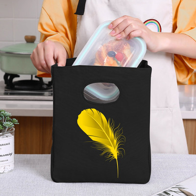 Φορητή τσάντα μεσημεριανού γεύματος μονωμένη τσάντα ψυγείου Θερμική τσάντα για πικ-νικ για γυναίκες κορίτσι Παιδιά Παιδιά τσάντες αποθήκευσης τροφίμων με τυπωμένα πούπουλα