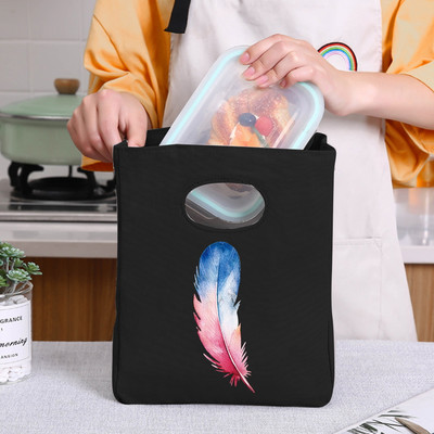 Φορητή τσάντα μεσημεριανού γεύματος μονωμένη τσάντα ψυγείου Θερμική τσάντα για πικ-νικ για γυναίκες κορίτσι Παιδιά Παιδιά τσάντες αποθήκευσης τροφίμων με τυπωμένα πούπουλα