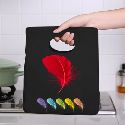 Φορητή τσάντα μεσημεριανού γεύματος μονωμένη τσάντα ψυγείου Θερμική τσάντα για πικ-νικ για γυναίκες κορίτσι Παιδιά Παιδιά τσάντες αποθήκευσης τροφίμων με τυπωμένα πούπουλα