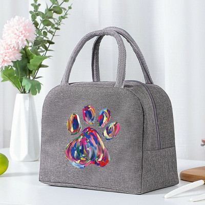 Termiskās pārtikas piknika pusdienu kaste, izolēta skolas bērnu soma, kas paredzēta darba suņu pēdu nospiedumu raksta aukstuma soma sievietēm