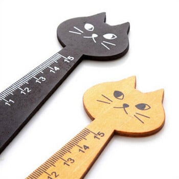 Χάρακας 15cm Lovely Shape Cat Cute Wood Animal Straight Ruler Δώρο για Παιδιά Σχολικά Είδη Γραφική ύλη Μαύρο Κίτρινο 1 τεμ