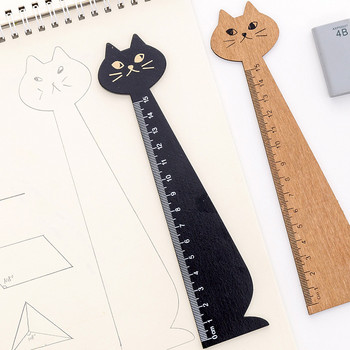 Χάρακας 15cm Lovely Shape Cat Cute Wood Animal Straight Ruler Δώρο για Παιδιά Σχολικά Είδη Γραφική ύλη Μαύρο Κίτρινο 1 τεμ