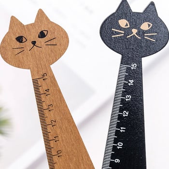 Χάρακας 15cm Lovely Shape Cat Cute Wood Animal Straight Ruler Δώρο για Παιδιά Σχολικά Είδη Γραφική ύλη Μαύρο Κίτρινο 1 τεμ