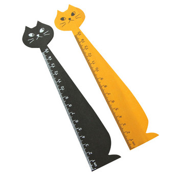 Χάρακας 15cm Lovely Shape Cat Cute Wood Animal Straight Ruler Δώρο για Παιδιά Σχολικά Είδη Γραφική ύλη Μαύρο Κίτρινο 1 τεμ