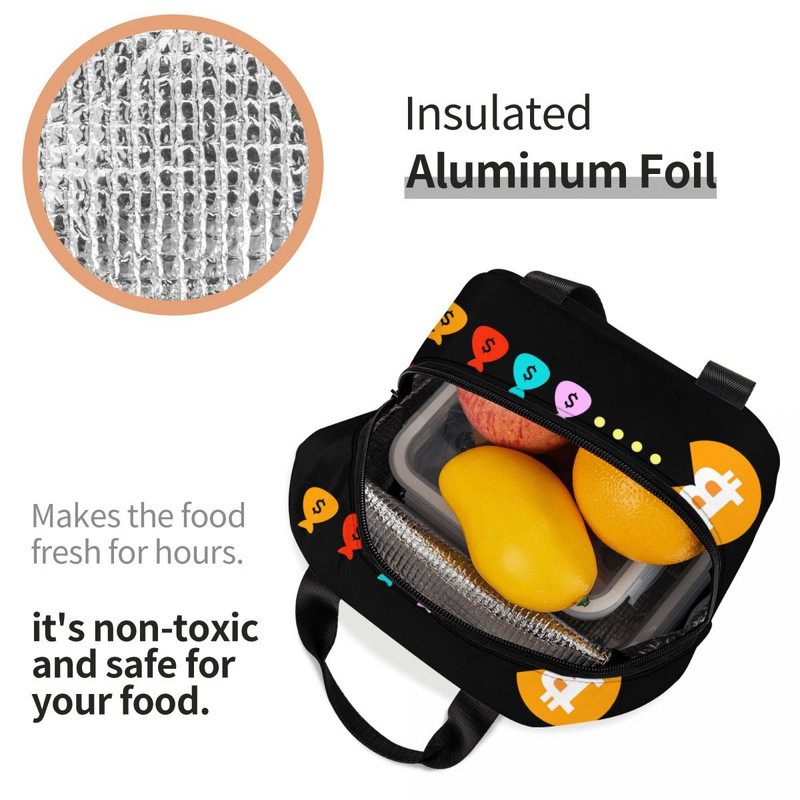 Bitcoin Eats Dollar Kutija za ručak Žene Novčanik za kriptovalute Termalni hladnjak Torba za ručak s izolacijom za djecu Dječje školske torbe za piknik