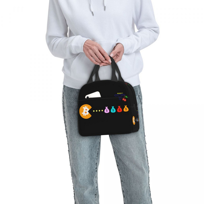 Bitcoin Eats Dollar Kutija za ručak Žene Novčanik za kriptovalute Termalni hladnjak Torba za ručak s izolacijom za djecu Dječje školske torbe za piknik