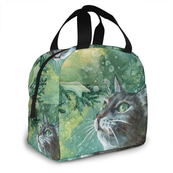 Funny Cat Canvas Portable Cooler Lunch Bag Fashion Θερμομονωμένες τσάντες τροφίμων Τσάντα φαγητού για πικνίκ για άντρες γυναίκες Παιδιά