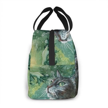 Funny Cat Canvas Portable Cooler Lunch Bag Fashion Θερμομονωμένες τσάντες τροφίμων Τσάντα φαγητού για πικνίκ για άντρες γυναίκες Παιδιά