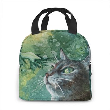 Funny Cat Canvas Portable Cooler Lunch Bag Fashion Θερμομονωμένες τσάντες τροφίμων Τσάντα φαγητού για πικνίκ για άντρες γυναίκες Παιδιά