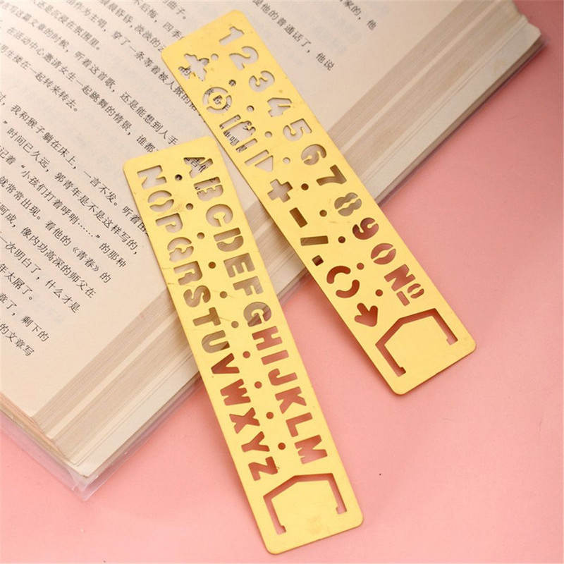 1vnt metalinė tuščiavidurė tiesi liniuotė, numerio raidžių raštas, žymė Kawaii raštinės reikmenų tapybai piešimo šablono matavimo įrankis