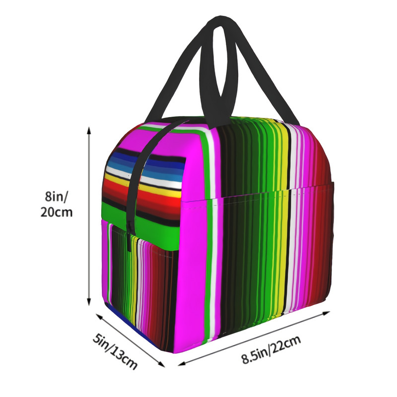 Boho meksički Serape Stripes Dječja kutija za ručak Izolirana mekana torba Hladnjak Povratak u školu Termalna torba za obrok za djevojčice i dječake