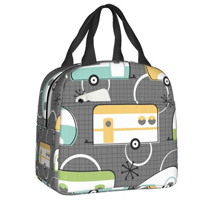 Toplinski izolirana torba za ručak sa svijetlim točkastim tratinčicama, vintage karavanski uzorak, posuda za ručak, kutija za hranu za žene Happy Camper