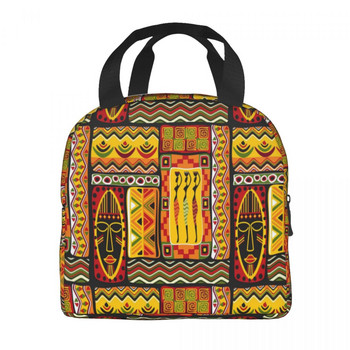 African Elements Pattern Insolated Lunch Tote Bag for Women Africa Ethnic Culture Cooler Thermal Bento Box Work School Travel