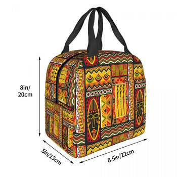 African Elements Pattern Insolated Lunch Tote Bag for Women Africa Ethnic Culture Cooler Thermal Bento Box Work School Travel