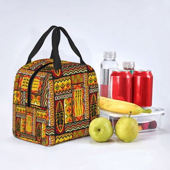 African Elements Pattern Insolated Lunch Tote Bag for Women Africa Ethnic Culture Cooler Thermal Bento Box Work School Travel