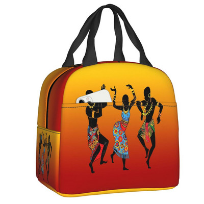 Geantă izolată cu model cu elemente africane pentru prânz, pentru femei, cultura etnică africană, cutie termică Bento, școală, călătorie