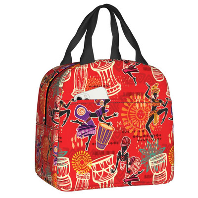Geantă izolată cu model cu elemente africane pentru prânz, pentru femei, cultura etnică africană, cutie termică Bento, școală, călătorie